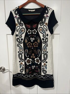 Yumi Black & Ivory Paisley Floral Shift Dress Sz 10/12